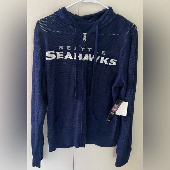 NWT Seattle Seahawks mesh hooded full zip jacket Navy Blue women’s L - Picture 1 of 14